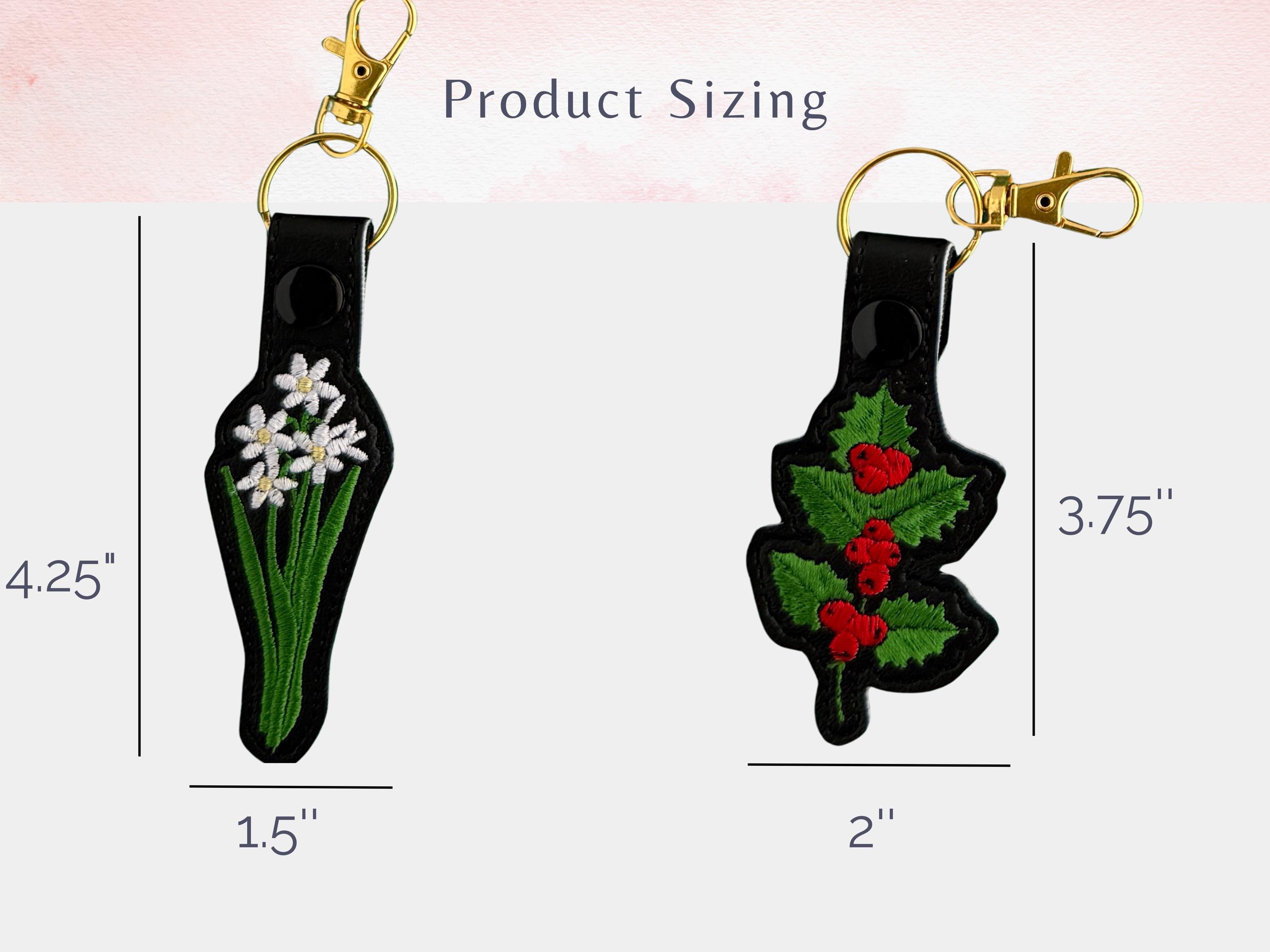 December Birth Flower Keychain | Embroidered Holly or Narcissus Flower ...