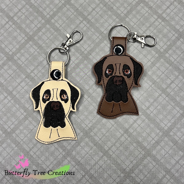 Mastiff Dog Snap Tab Embroidered Keychain, Key Fob, Bag Charm