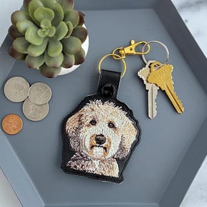 Realistic Goldendoodle Labradoodle Keychain: Embroidered Doodle Dog Key Fob or Bag Charm, Multiple Color Options, Gift for dog lover.