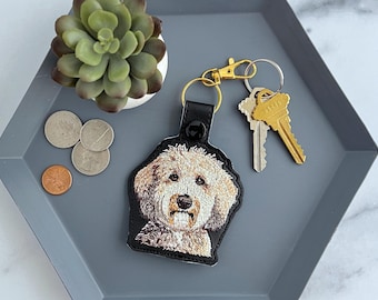 Realistic Goldendoodle Labradoodle Keychain: Embroidered Doodle Dog Key Fob or Bag Charm, Multiple Color Options, Gift for dog lover.