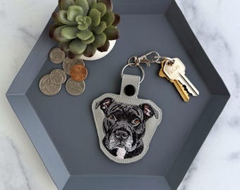 Staffordshire Bull Terrier Keychain | Handmade Embroidered Pit Bull Dog Key Fob | Gift for Staffy Pet Parent or Dog Lover