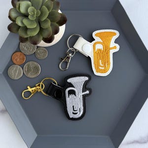 Tuba or Baritone Embroidered Keychain | Handmade Faux Leather Key Fob or Bag Charm | Gift for Low Brass Musician