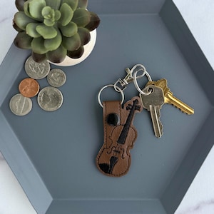 Embroidered Violin Keychain - Handmade Gift Idea for Music Lover - key fob, bag charm or zipper pull