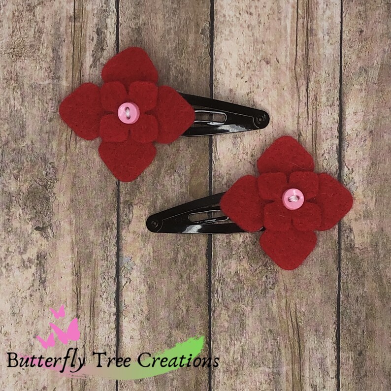 Pair of Felt Flower Snap Clips Mini Flower Hair Clips Button Etsy