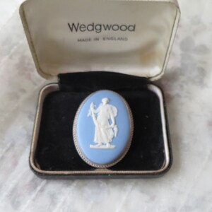 Rare find - early 1900s Sterling Silver Wedgwood Blue Jasper Ware brooch/pendant - Goddess Flora - ornate edging - English made
