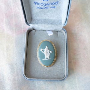 Wedgwood Gold plated brooch - Teal Jasper ware - Dancing Hours - English Made