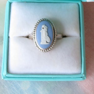 Vintage Sterling Silver Wedgwood  Blue Jasper Ware ring - Andromache-  English made - size M