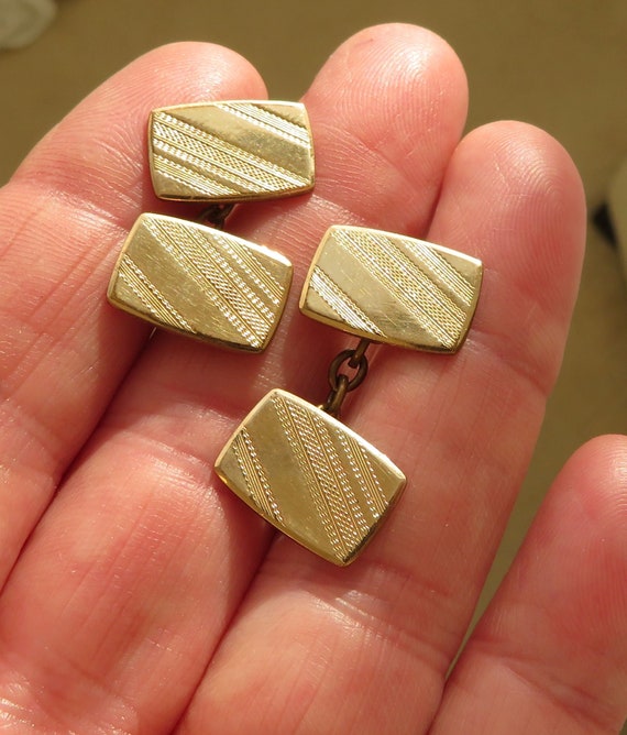 Rolled Gold chain link cuff links - engine turned