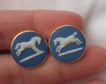 Wedgwood Gold Plated cufflinks - Royal Blue Jasper Ware -  Stubbs Horses - English Made