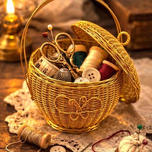 Vintage Gold Wire Woven Mini Basket w/ Lid Intricate Filigree Butterfly Trinket Jewelry Box