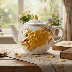 Vintage Romantic Relic Floral Teapot Distressed Porcelain Rose Tea Kettle Not Food Safe