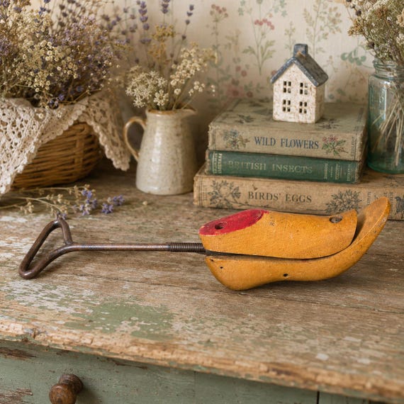 Vintage Red Head Wooden Shoe Stretcher | Mid Century Cobbler Tool, Industrial Primitive Decor
