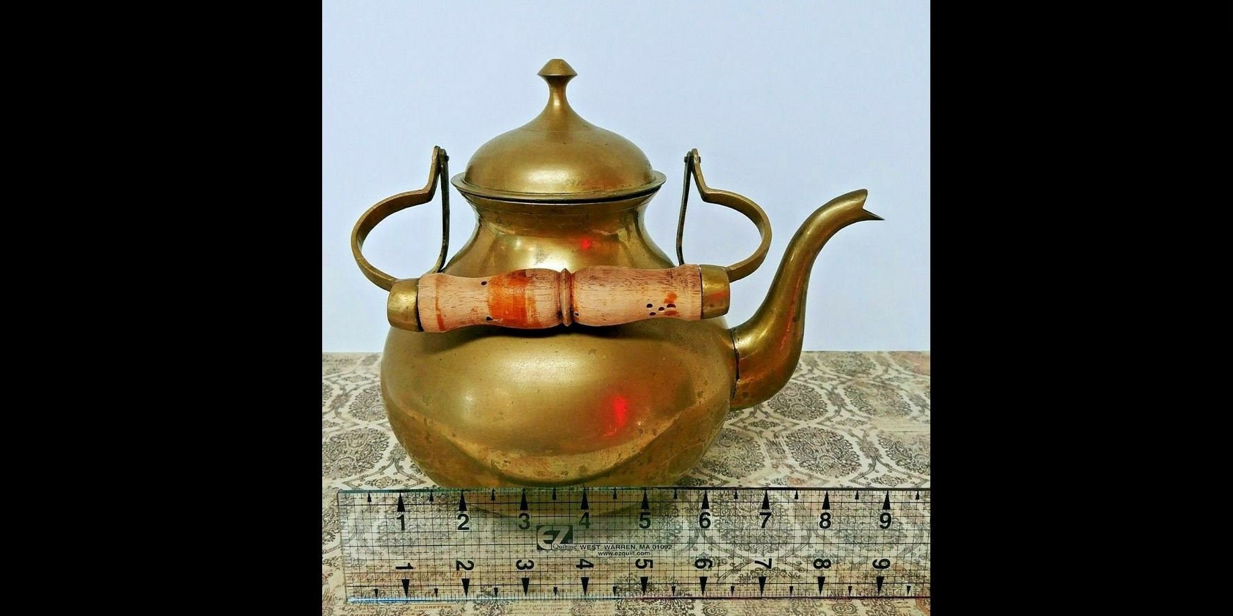 Vintage Made in India Solid Brass Teapot Kettle w/Wood Handle Etsy