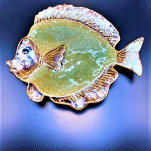 Art Pottery Fish Plate Flounder Dish Coastal Ocean Decor Handmade Ceramic Beach Sea Nautical Seafood stoneware aquatic marine serveware