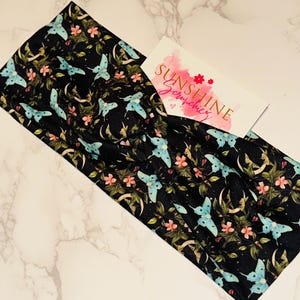 Luna Moth Headband: Crescent Moons, Pink Flowers - Soft & Stretchy
