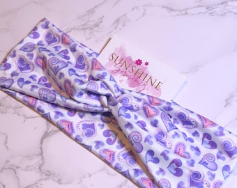 pink and Purple Heart soft and stretchy headband-knotted headband-hair accessories-