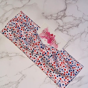 red,white and blue star headbands-patriotic headband-hair accessories-4th of July headband-knotted headband-soft headbands-turban twist
