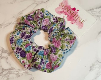 Wild flowers floral handmade scrunchies-floral scrunchie- hair ties- ponytail accessory-hair accessories- rose-mums-gifts-