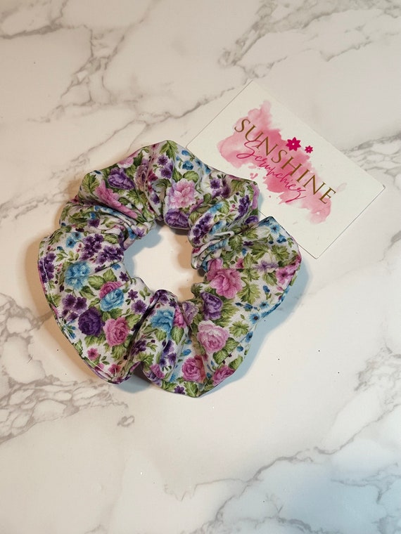 Wild flowers floral handmade scrunchies-floral scrunchie- hair ties- ponytail accessory-hair accessories- rose-mums-gifts-