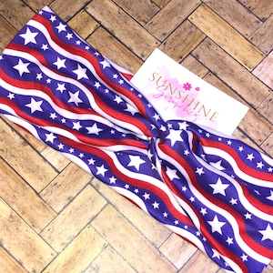 Stars and Stripes red white and blue turban twist headband- patriotic headbands-soft stretchy headbands-knotted headband -hair accessories