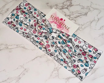 baby stork turban twist headband-nurses headband-labor and delivery-nicu-hair accessories-baby shower-L&D