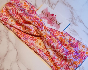 seashell themed headband-pink and orange seashell themed headband-soft and stretchy headband