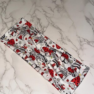 Gnomes et coccinelles turban torsadé fait main-bandeau gnome-marguerites-accessoires pour cheveux-bandeau extensible-bandeaux noués