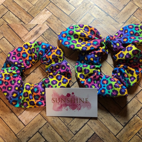 Leopard handmade bright scrunchie-cheetah scrunchies- hair bows-hair ties- hair accessories- ponytail holder