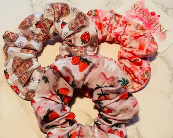strawberry themed scrunchies-soft and stretchy hair accessories