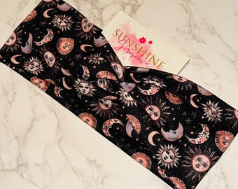 Celestial Sun Moon Stars Headband - Soft Stretchy Turban Twist