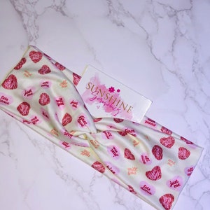 Valentine candy heart headband-valentines Day headbands-red,pink and white heart hair accessories-soft headbands-knotted headbands