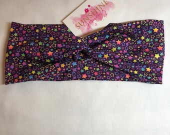 Bright neon stars turban twist headbands- star headband- nurse headbands-workout headbands-yoga headbands-hair accessory-knot headband-
