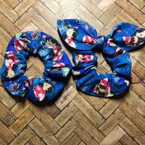 Cartoon best friends handmade scrunchies-bow scrunchie-ponytail accessory-hair accessories- hair ties- gifts- messy bun