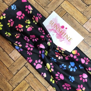 Colorful Puppy Paw Prints Turban Twist Headband