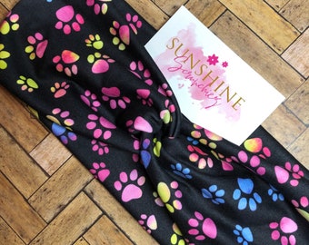 Colorful Puppy Paw Prints Turban Twist Headband