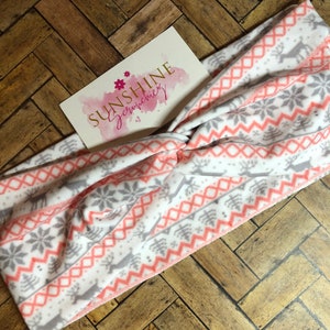 Fair isle winter holiday turban twist headband- hair accessories-snowflakes-deer-trees-knotted headbands-handmade gifts