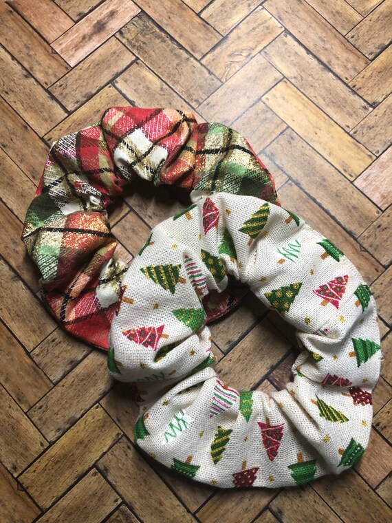 Christmas Scrunchies Christmas Tree Scrunchies Christmas Plaid Scrunchie Hair Ties Handmade Scrunchies Hair Accessories Stocking Etsy