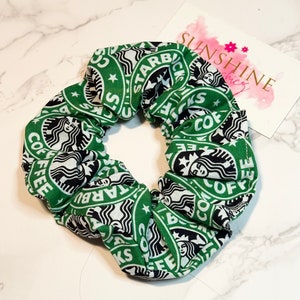 Coletero de cafetería - Coletero de café verde y blanco - Accesorios para el cabello con estampado de café - Lazos para el cabello - Accesorio para cola de caballo -