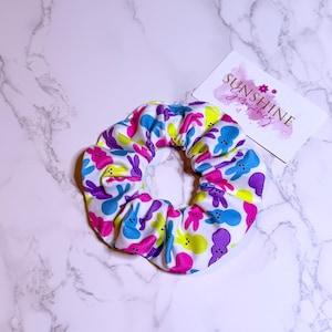 Marshmallow bunny scrunchie-Easter scrunchies-rabbit scrunchies-peeps-hair accessories- hair ties-ponytail accessories-Easter basket gift