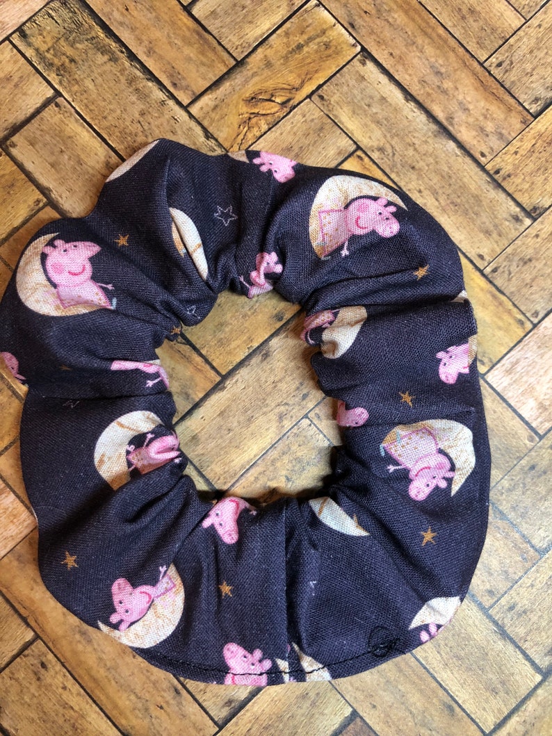 hair ties- handmade hair accessories-ponytail Peppa Pig on the moon scrunchie-crescent moon scrunchies