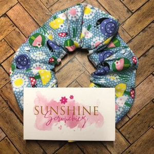 Tree snails,lady bugs, flowers and butterflies scrunchie-handmade hair ties- hair accessories-ponytail holder