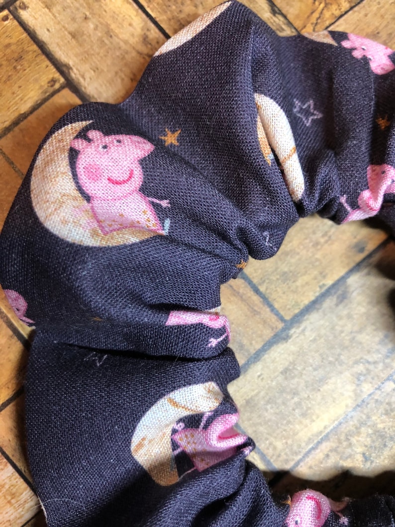 hair ties- handmade hair accessories-ponytail Peppa Pig on the moon scrunchie-crescent moon scrunchies