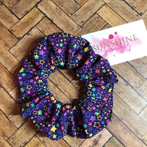 Neon star handmade scrunchies-neon star scrunchie-star scrunchies-star hair accessories-star hair ties-ponytail accessory-handmade gifts