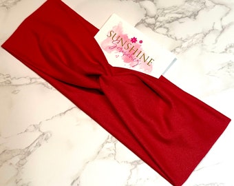 Red solid color headbands-solid color headband-hair accessories-knotted headband-soft headbands-nurses headbands- stretchy headband
