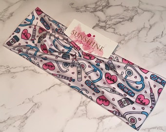 nurses headband-stethoscope headband-medical headband- healthcare headband- knotted headband-soft headband