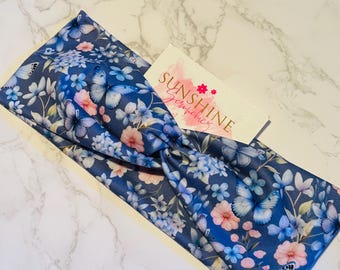 Blue Butterfly Floral Headband-soft and stretchy headband