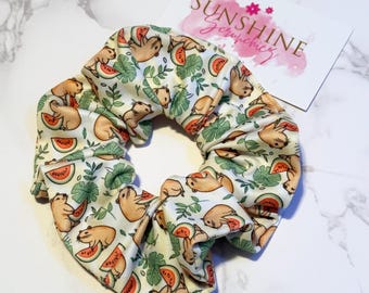 Capybara und Wassermelone Themen Scrunchie-Pferdeschwanz Band-Capybara Haar Accessoire-weiches und dehnbares Scrunchie
