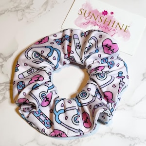 nurse soft and stretchy scrunchie-medical scrunchie-healthcare scrunchie-nurse hair tie-stethoscope scrunchie-ponytail elastic hair tie