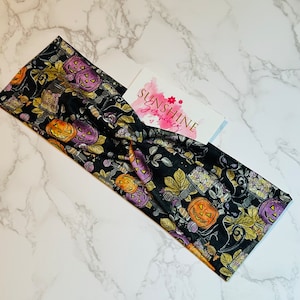 pumpkins and black cats headband-Halloween headband- jack o lantern headband-Halloween hair accessories- purple and orange pumpkins