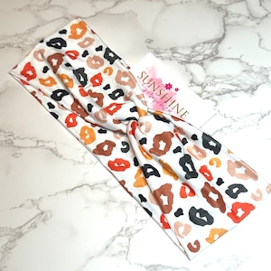 Fall Leopard Print Knotted Headband: Soft Stretchy Cheetah Turban Twist